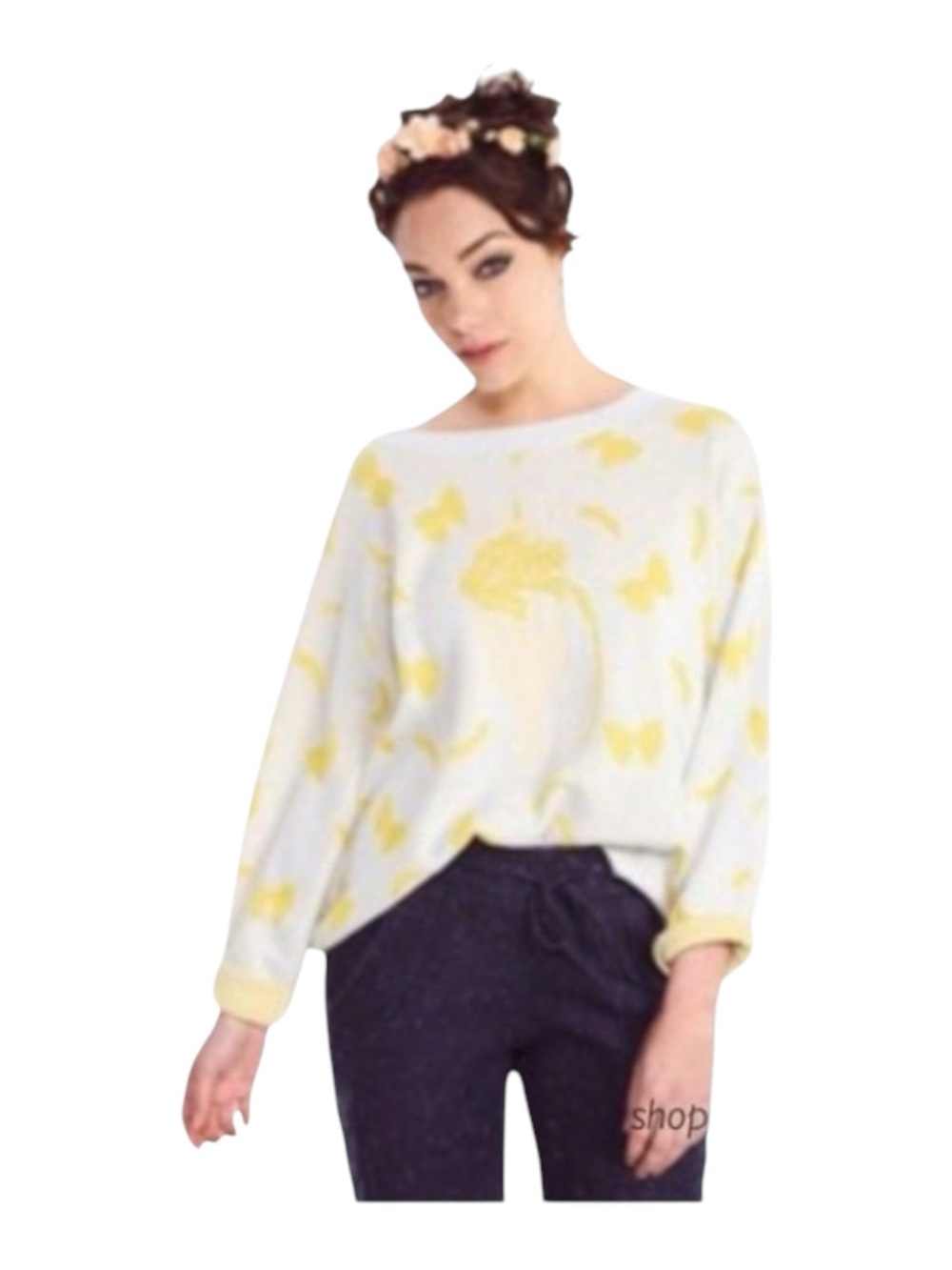 new Wildfox  Pasta Delices Vineyard Intarsia Knit Sweater  Yellow Print  S - Picture 3 of 16